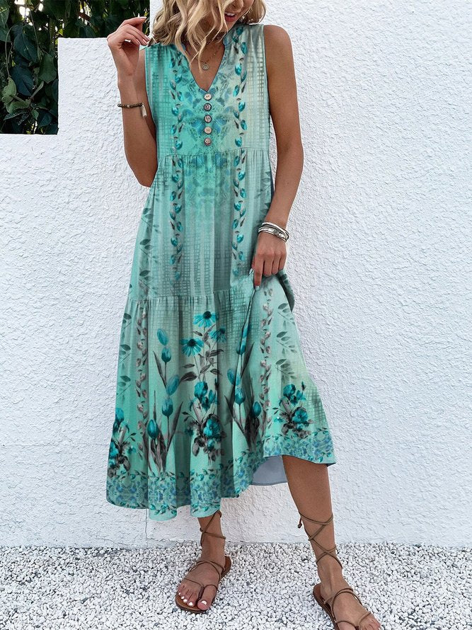 Groovy Sleeveless Midi Dress with Print