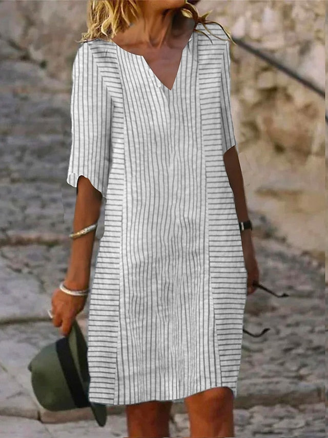 Grey striped mini dress with half sleeves