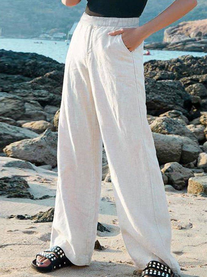 Aurora Plain Wide Linen Pants