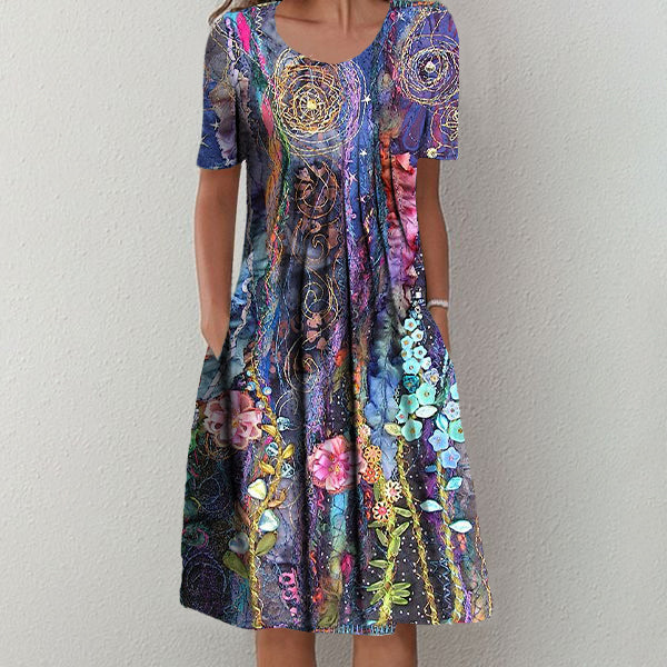 Purple Print Side Pocket Midi Dress