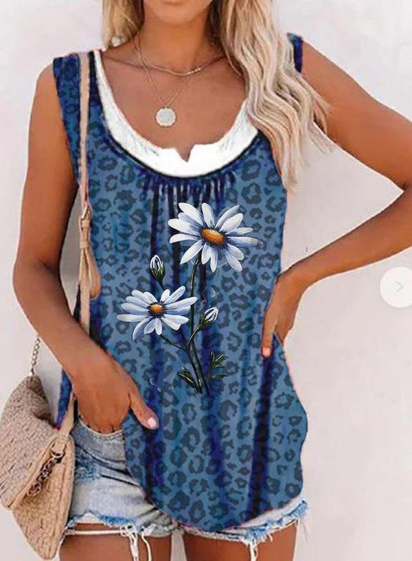 Flowers Blue sleeveless print top