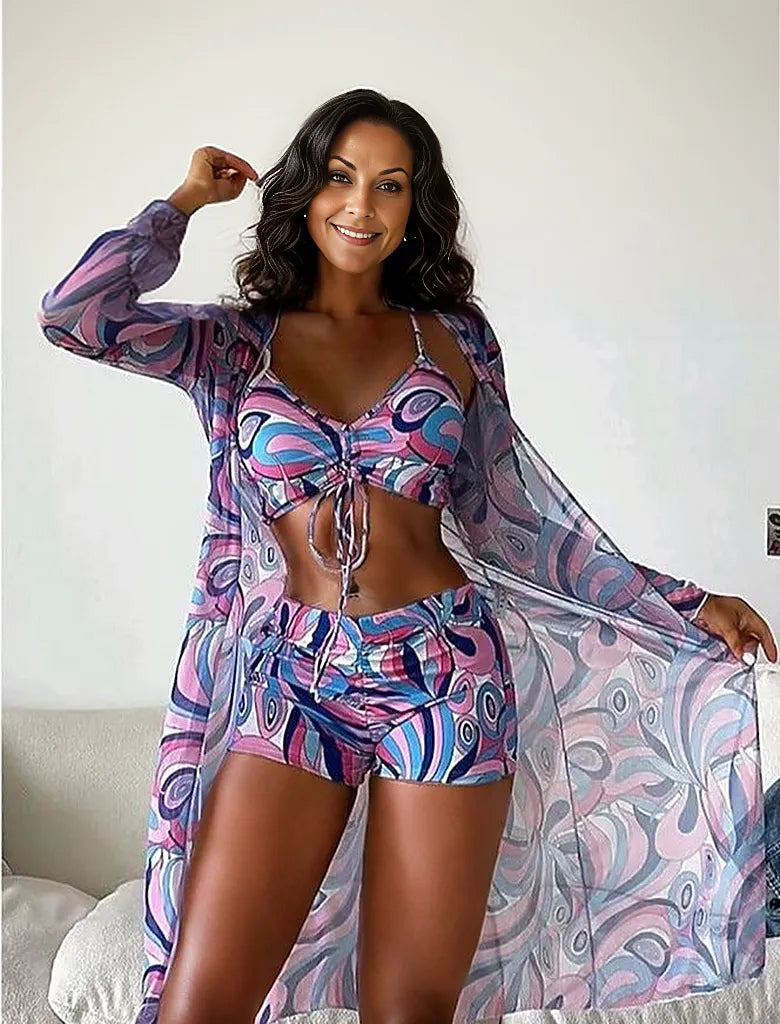 Groovy Print Purple Swimwear