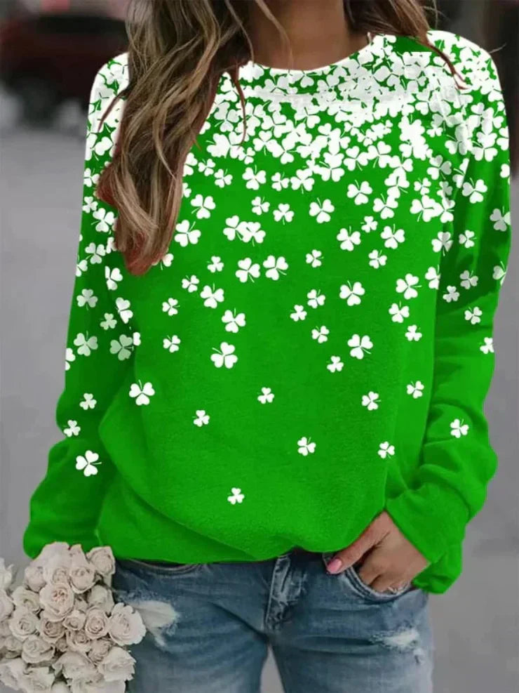 Green long sleeve top with print