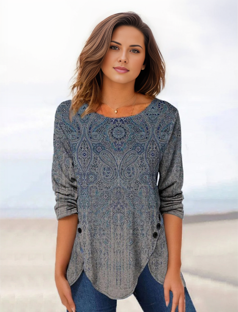 Blue Ombre Fade Luxe Print Tunic Top