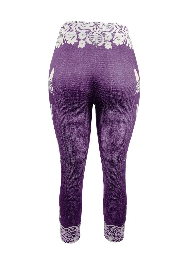 Purple Butterfly Lace Summer Capri Jeans