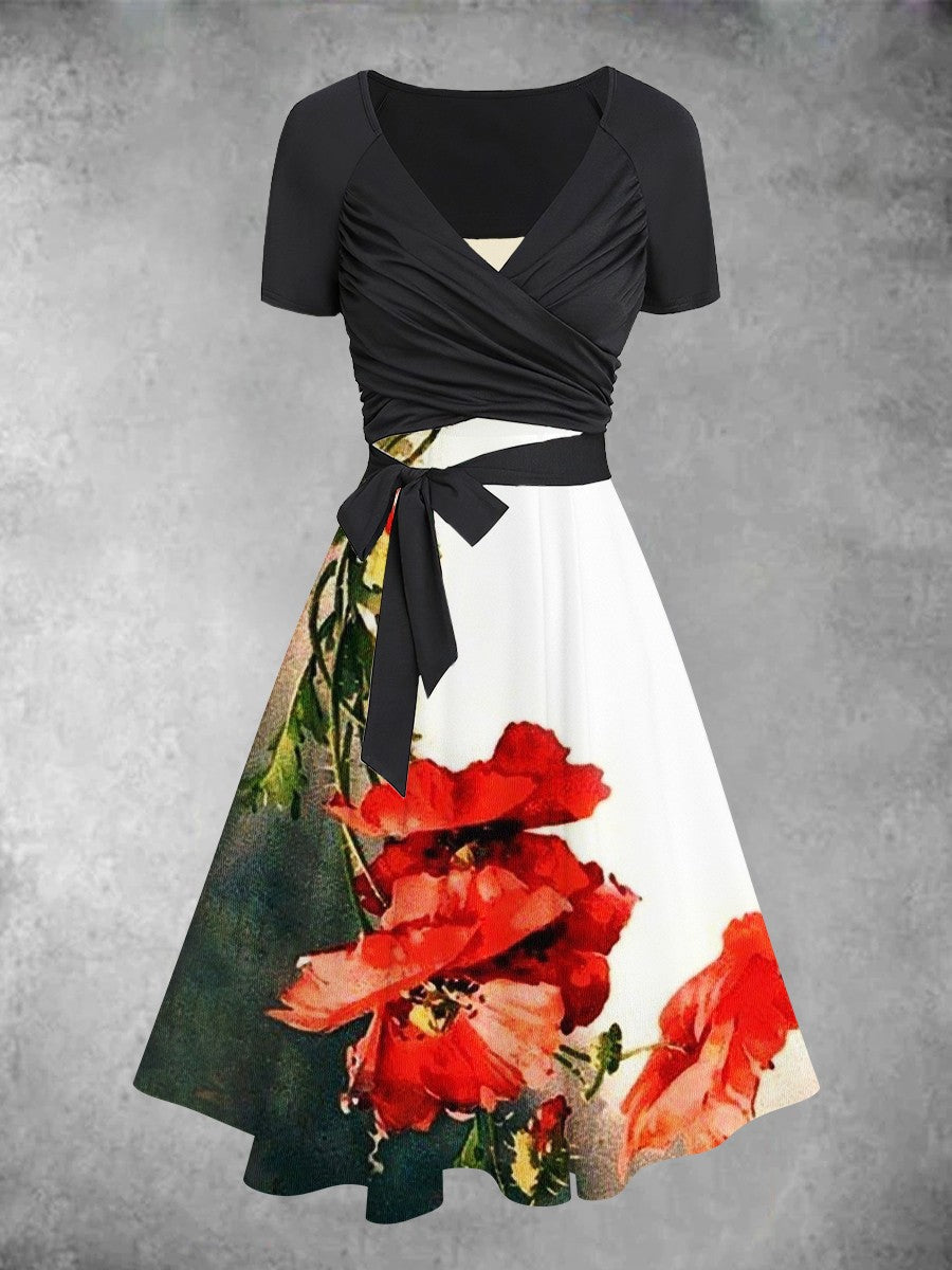 Two-piece poppy art dress for women