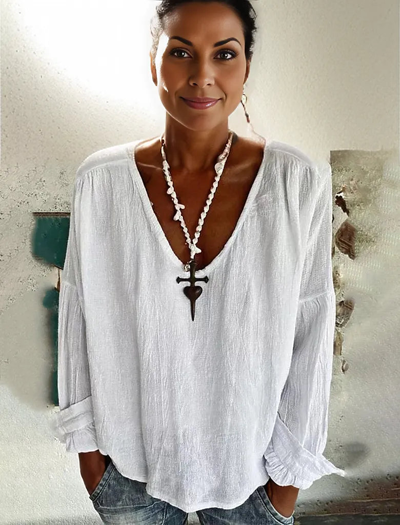 Simple white plain V-neck top