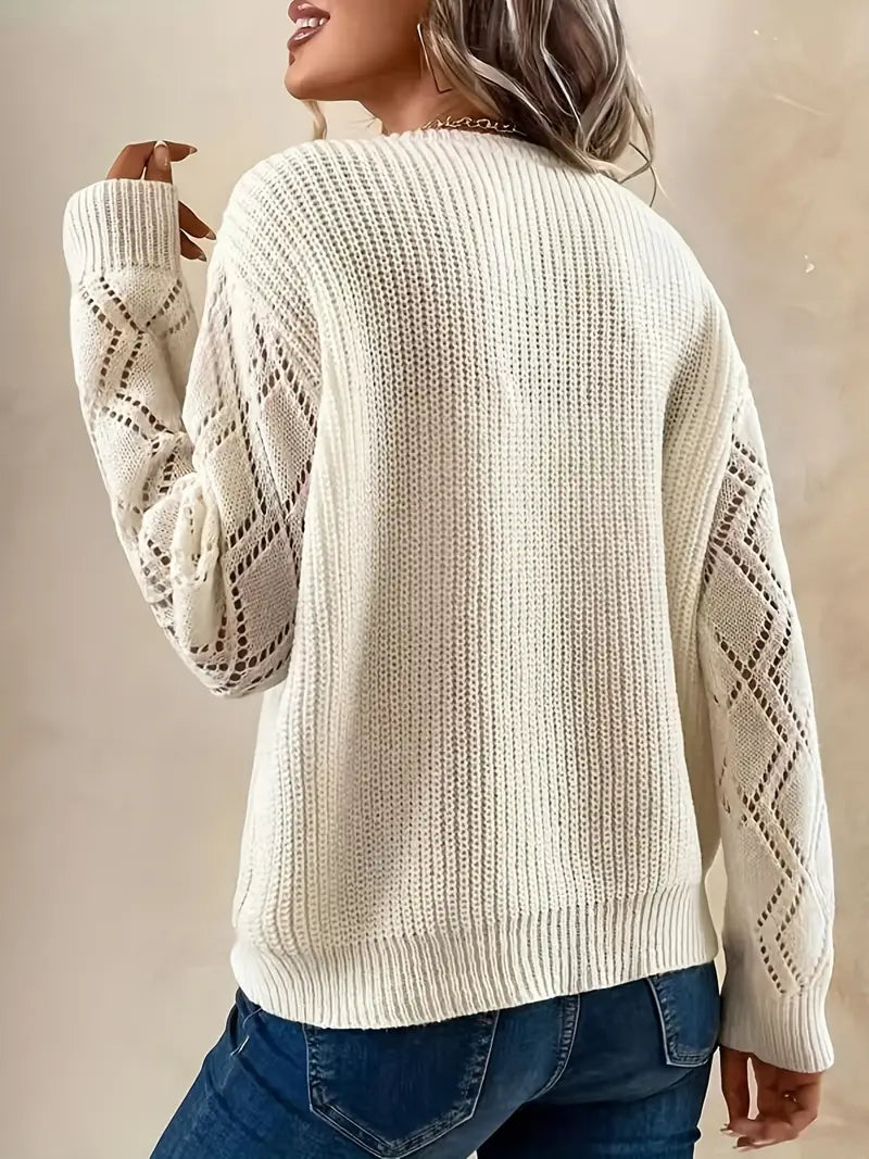 Solid V-neck sweater with deep shoulders