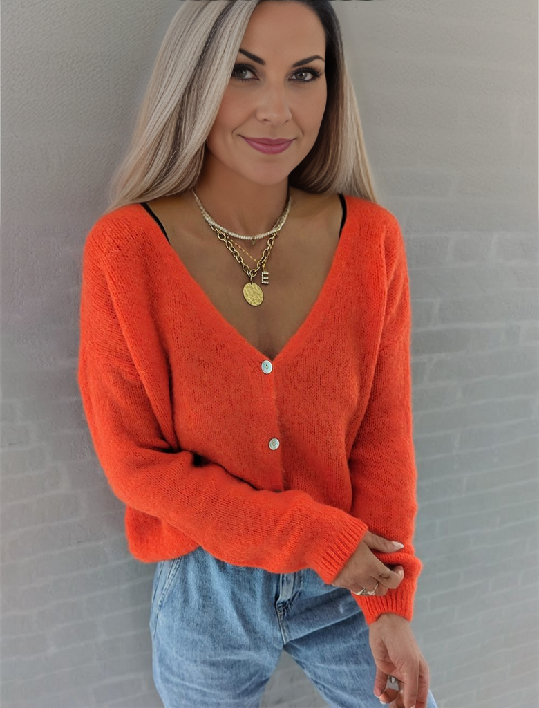 Orange solid color long sleeve sweater