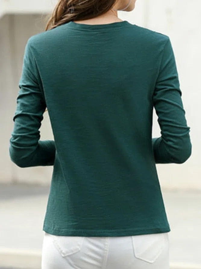 Forest green long sleeve top with round neck