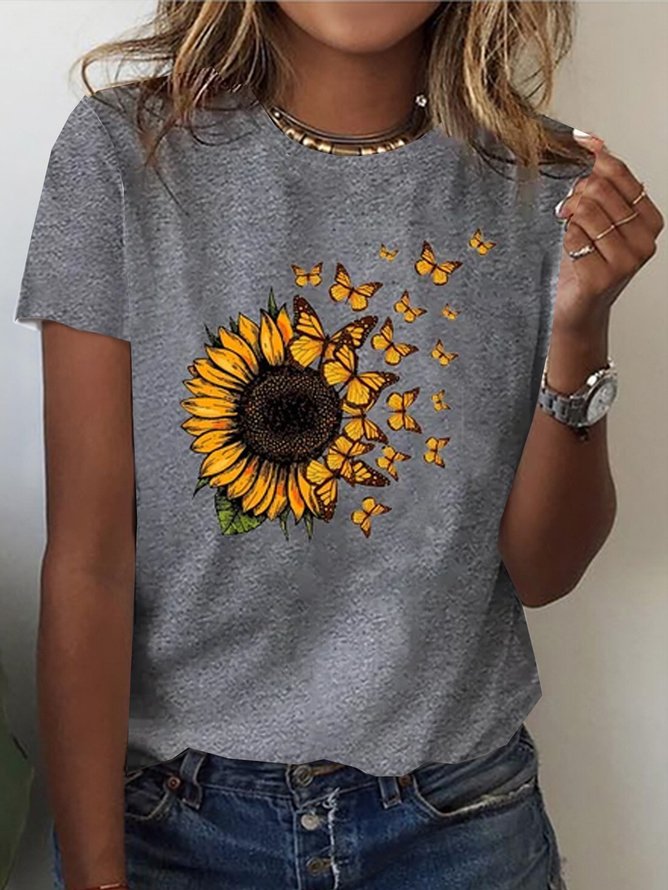 Grey short sleeve top with floral print