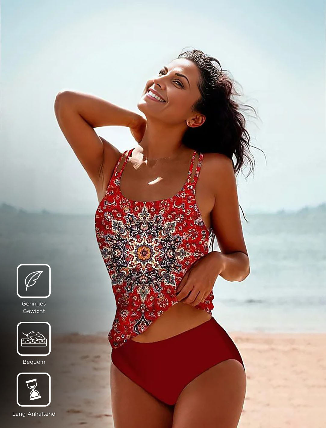 Eye-catching sleeveless red swimwear