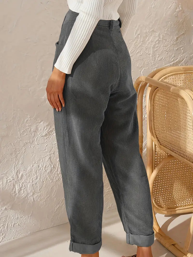 Grey Corduroy Elegant Comfort Culotte