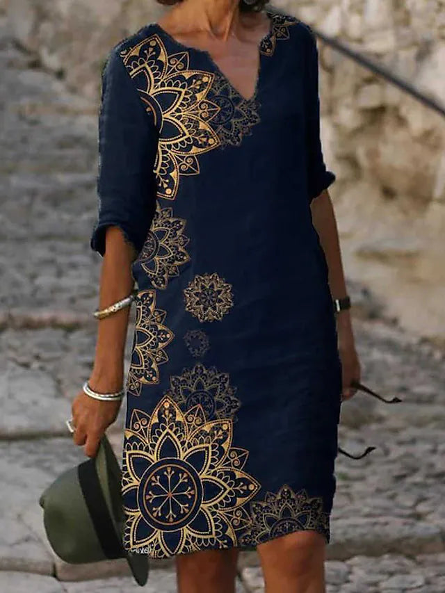 Golden Midnight Stunning dress in navy blue with golden design pattern