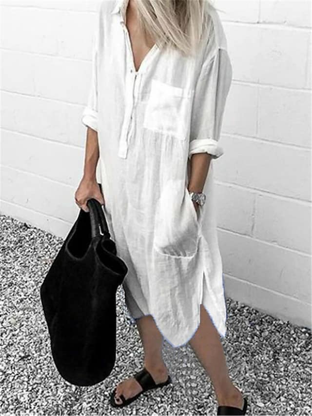 Versatile Elegance Wonderful shirt dress in white or grey