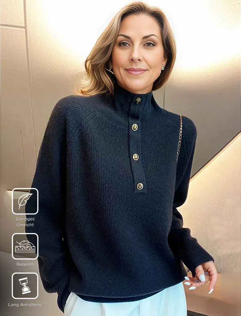 High neck sweater with long sleeves and button placket