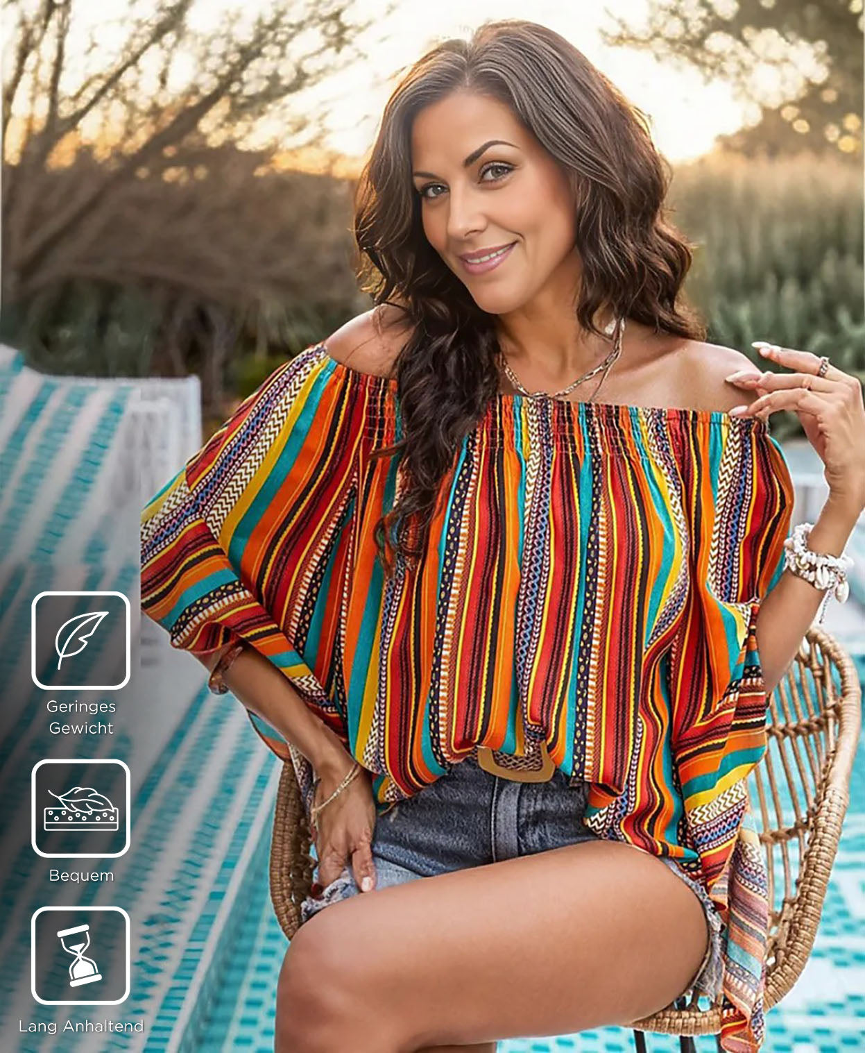 Striking striped top with 3/4-length sleeves