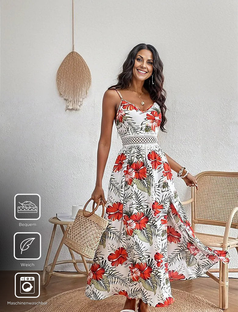 Romantic sleeveless maxi dress with floral print