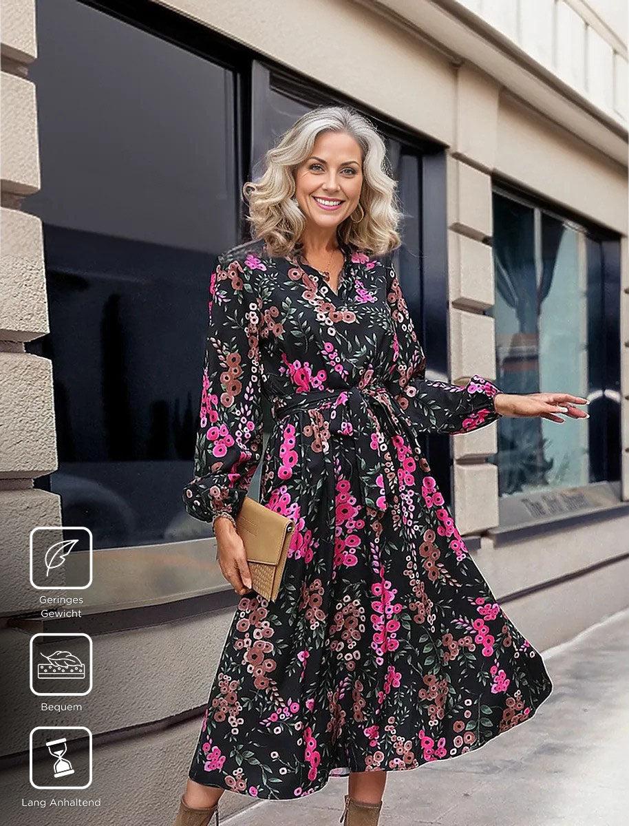 Popular print midi dress with long sleeves