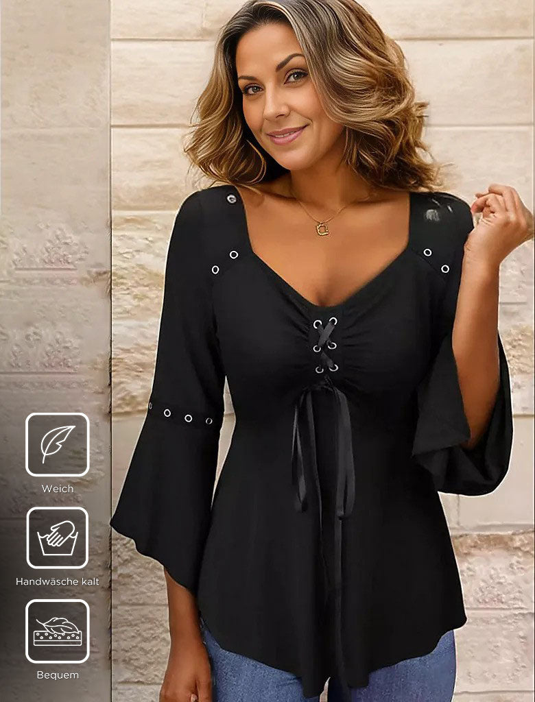 Black plain V-neck top