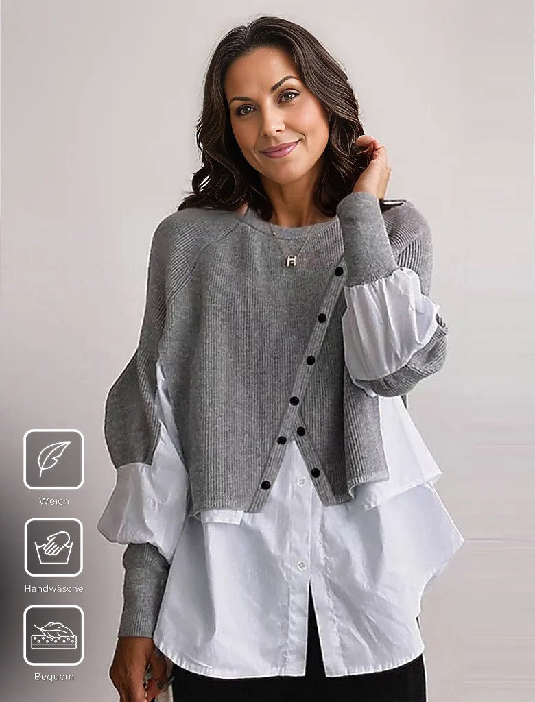 Grey knitted blouse White Twofer sweater