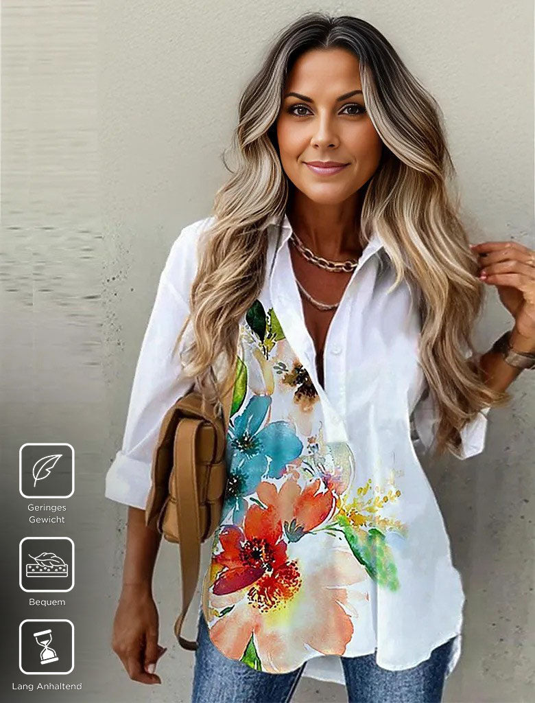 Watercolor flower button placket tunic blouse