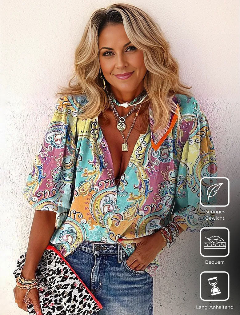 Eye-catching paisley shirt with 3/4 sleeves