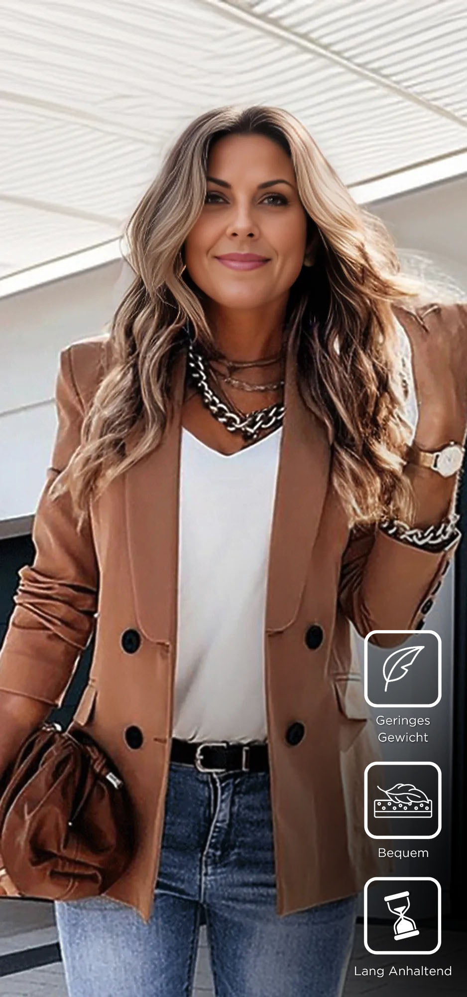 Brown blazer jacket with monochrome lapels