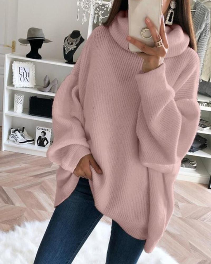 High Neck Long Sleeve Knitted Sweater