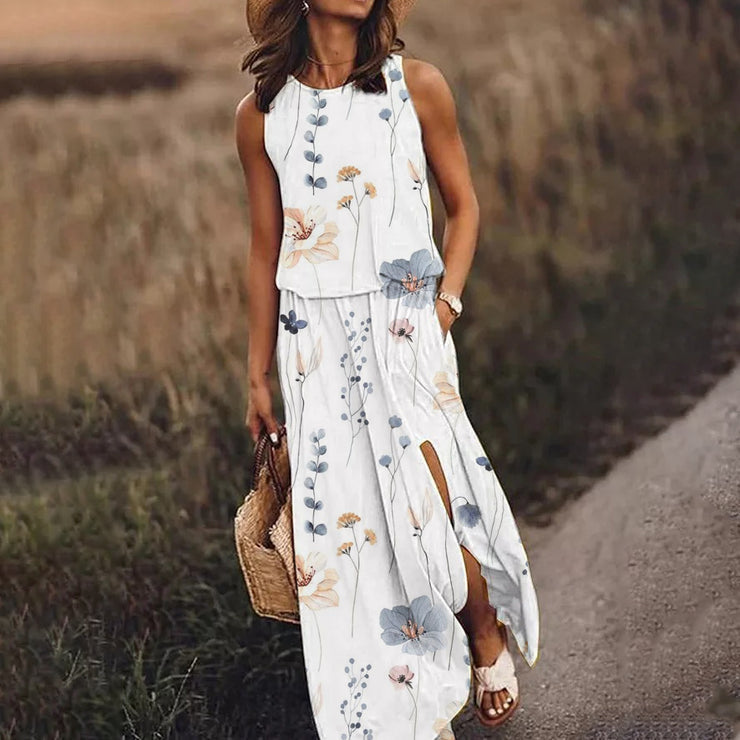 White baggy sleeveless maxi dress