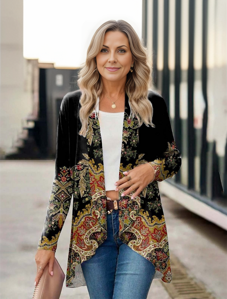 Retro Long Sleeve Printed Cardigan