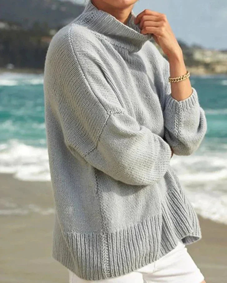 Distinctive simple sweater with high neckline