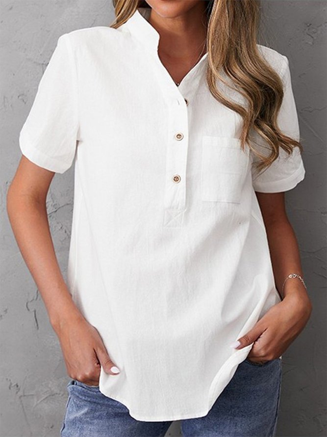 Plain white short sleeve top with button placket