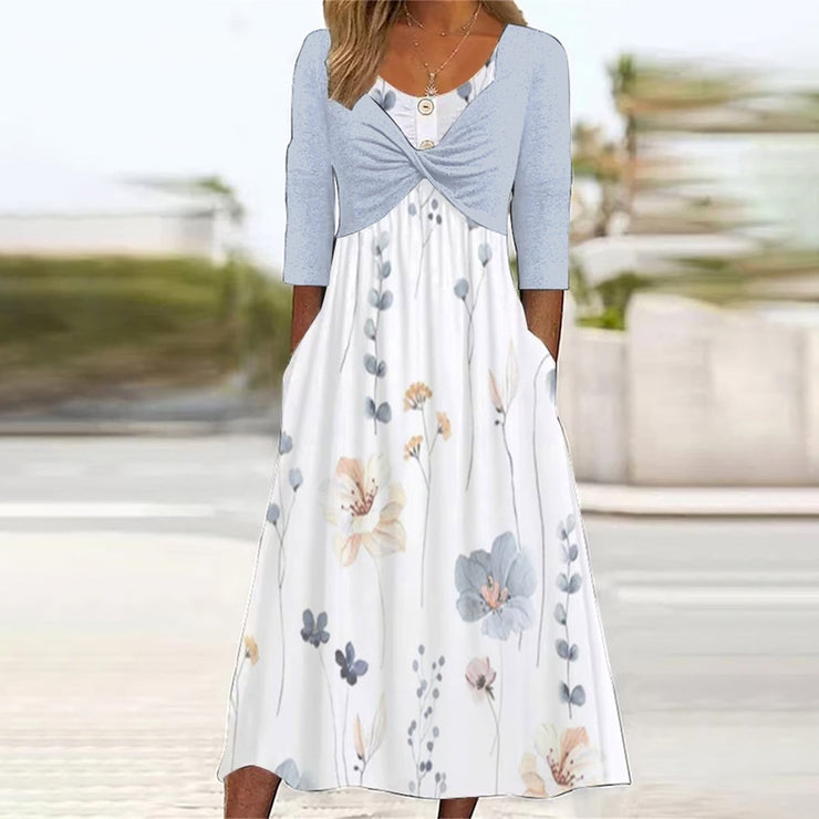 Twofer White floral midi dress