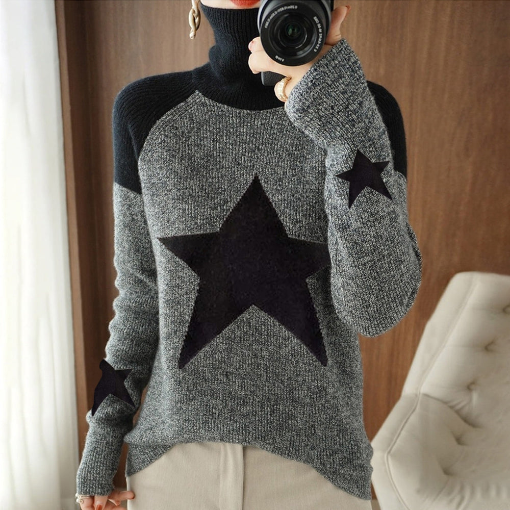 Comfortable grey sweater with high neckline