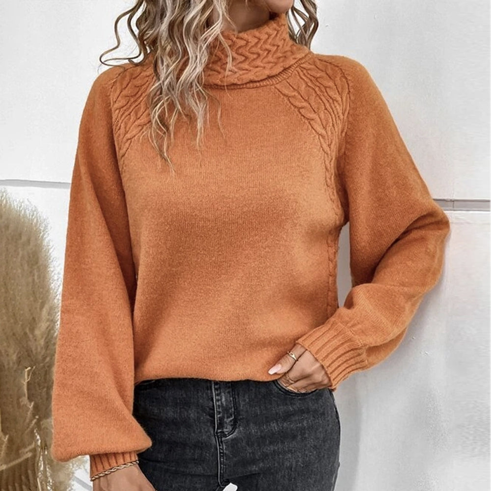 Orange solid color sweater with long sleeves