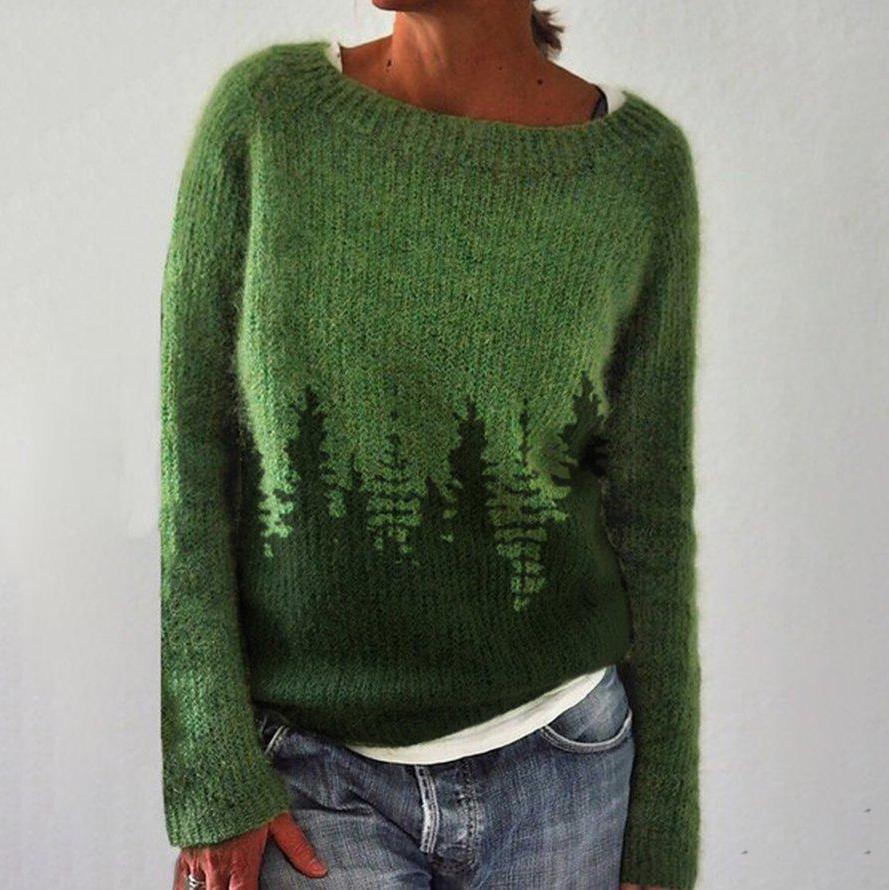 Skyline Forest Mint Green Printed Long Sleeve Sweater