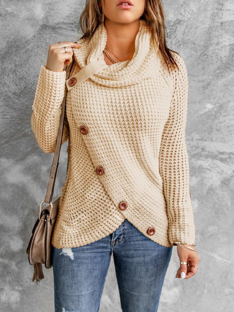 Solid color turtleneck sweater in apricot