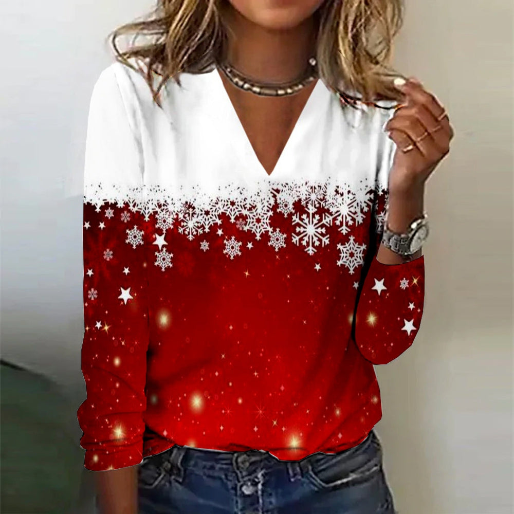 Red White Holiday Sunset Snowflake Top