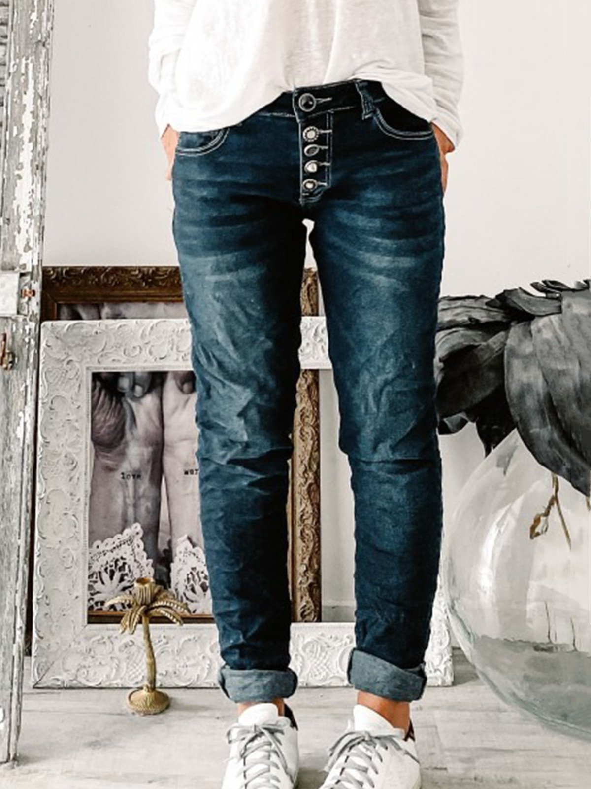 Celestial Denim Button-down Casual Pants