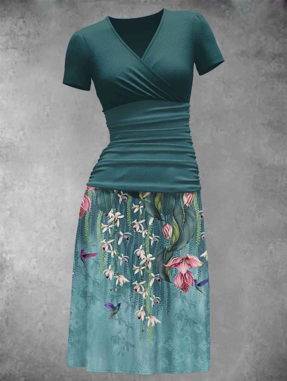 Green Floral Gradient Midi Dress for Women