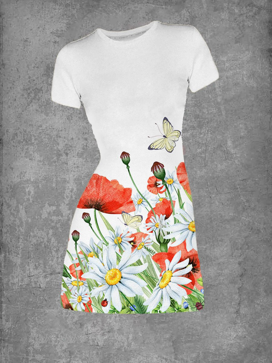 Round neck floral print t shirt Dress for Women