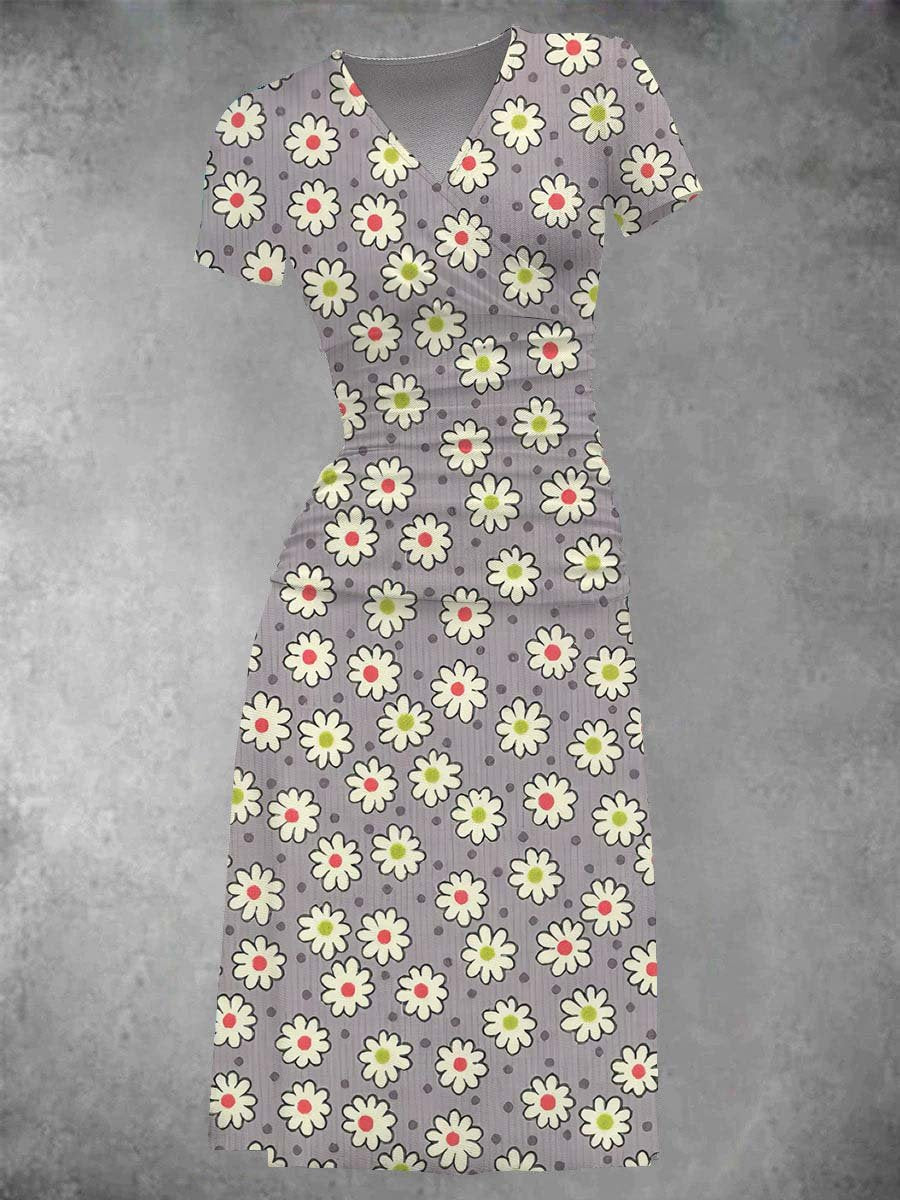 Women's midi dress with daisy print in retro look