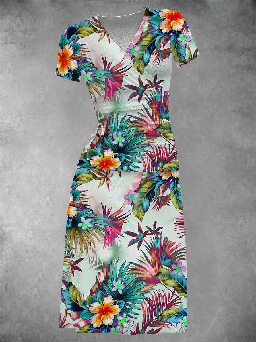 Tropical Midi Dress with Floral Pattern for Women