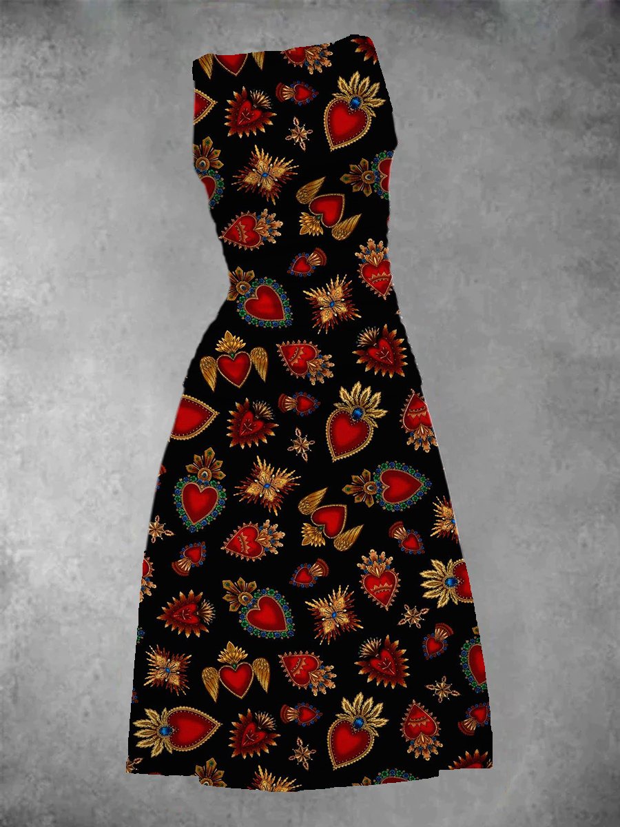 Women Sacred Hearts Prints Maxi Dress