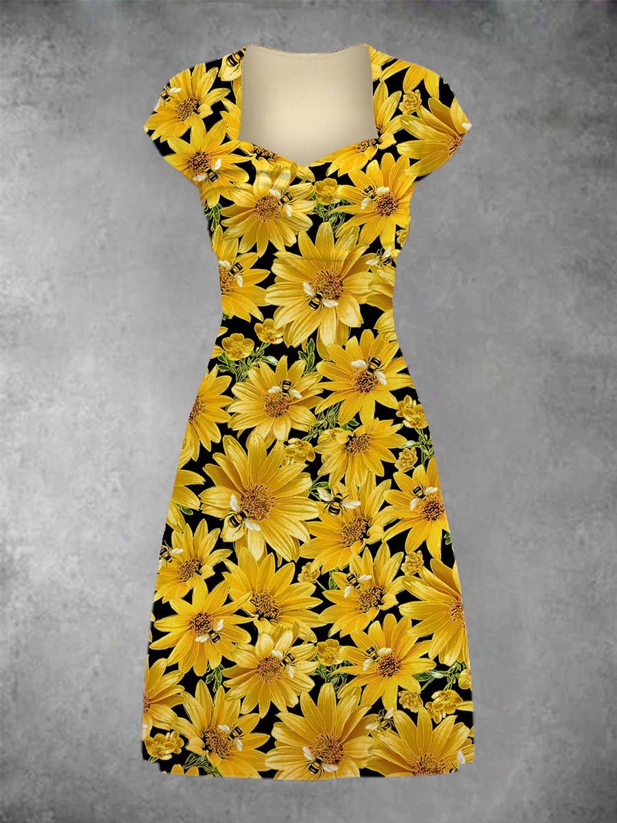 Women's Casual Chrysanthemum Patchwork Midi Dress