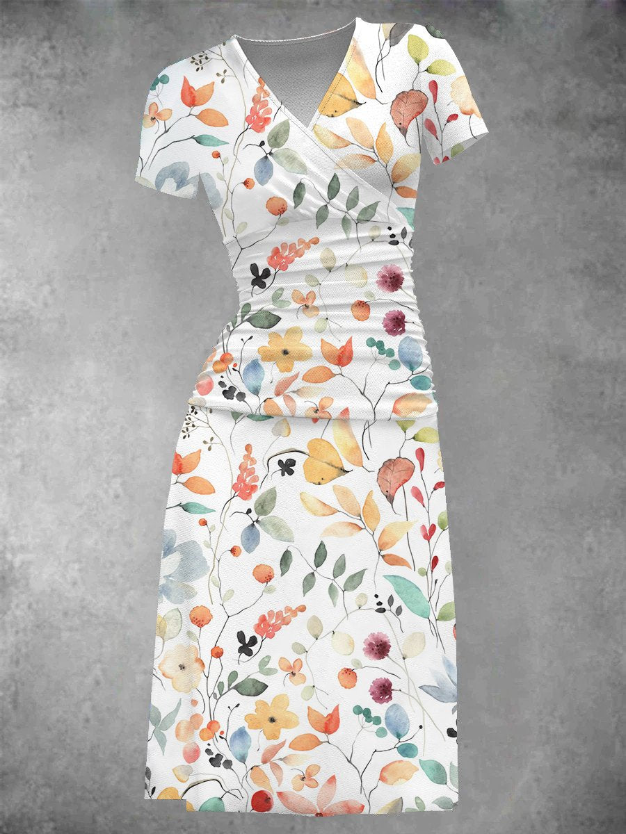 Two-piece midi dress with colorful floral print for women