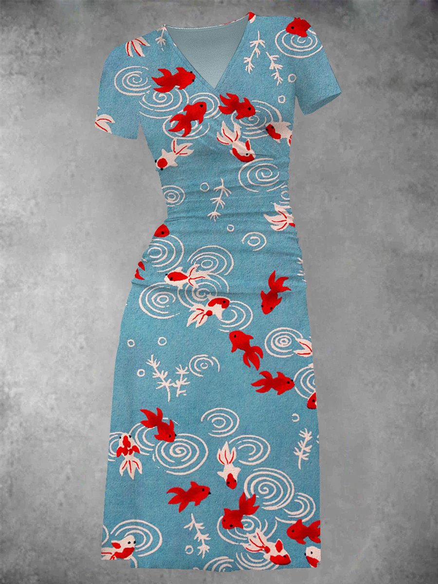 Women's Vintage Goldfish Graphic Midi Dress