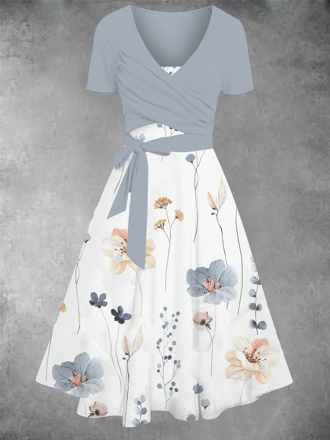 Women's two-piece white dress with floral print