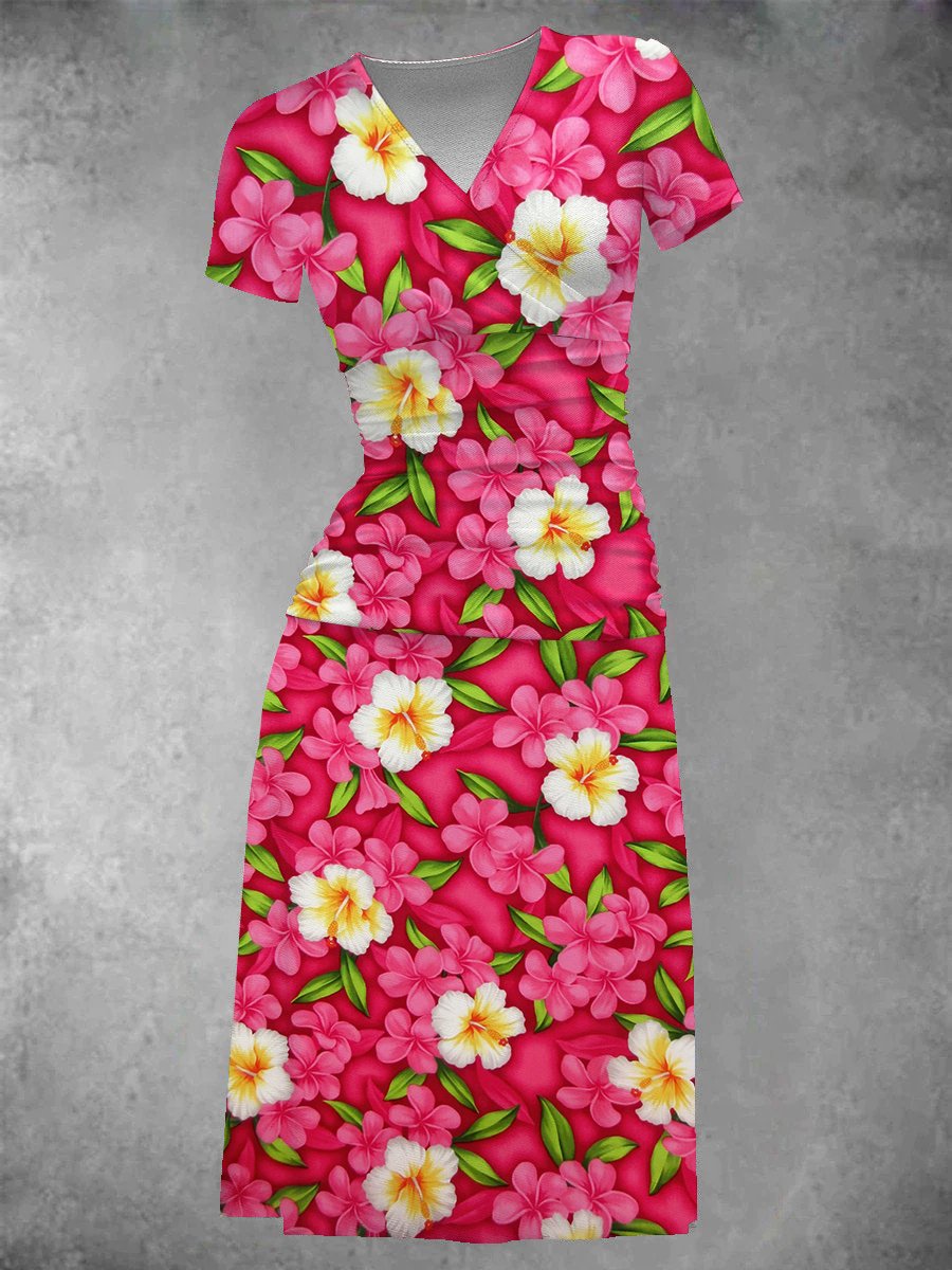 Women's Vintage Aloha Island Floral Print Midi Dress